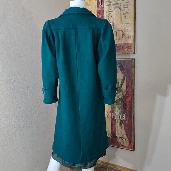 Vintage Teal Double Breasted Wool Pea Coat by Fortmann with Andover Fabric sz M - Picture 5 of 8